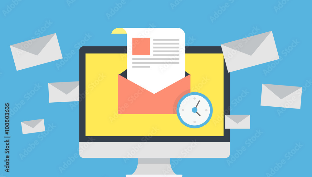 Poster email scheduler / queue flat design concept. vector illustrations