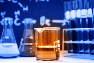 Glassware with chemical in laboratory 
