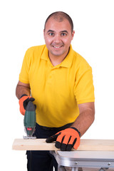 Carpenter cutting wood