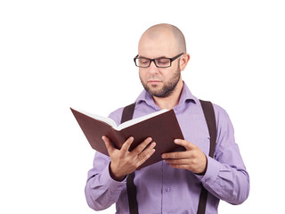 man caucasian professor reading book