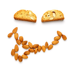 Italian cantuccini cookie with almond filling. Isolated on white background.