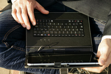 Typing on a laptop keyboard