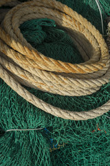 rigs and fishing nets with a port in Mallorca, Spain. Detail of