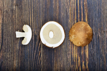 mushrooms on a wooden background