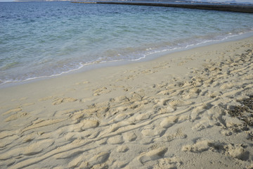 fine sandy beach with footprints of people on its surface