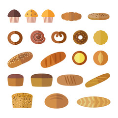 Set of icons in a flat style on the baking theme.