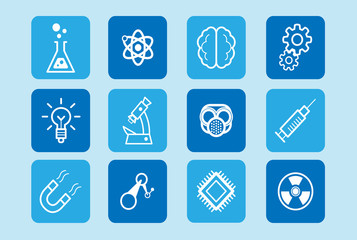Science, investigation, innovation and technology vector icon set. Graphic design assets to improve your artwork with polished icons and symbols.