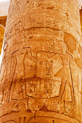 Magnificent columns of the Great Hypostyle Hall at the Temples of Karnak (ancient Thebes). Luxor, Egypt