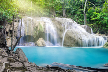 Huay Mae Khamin waterfall in tropical forest, Thailand 