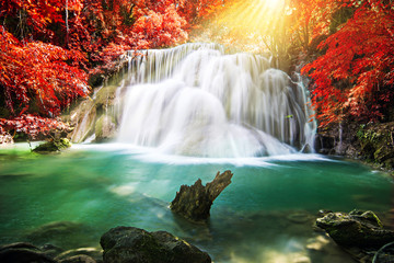 Huay Mae Khamin waterfall in autumn forest, Thailand