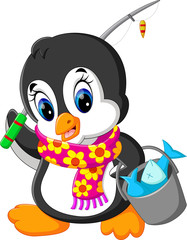 Fototapeta premium illustration of cute penguin cartoon
