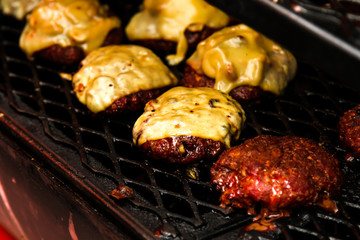 street food. burger with salad and meat, fast food