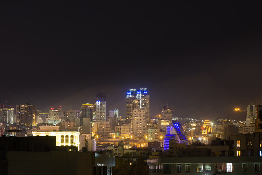 Megacity Tehran and its buildings at night, Iran