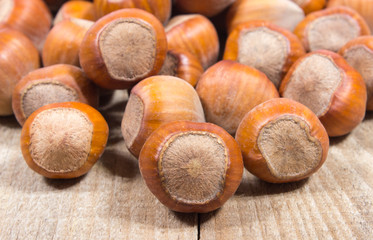 Hazelnuts close up.