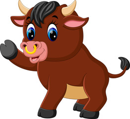 illustration of cute baby bull cartoon