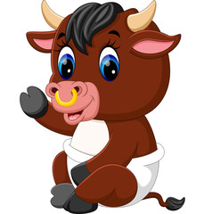 illustration of cute baby bull cartoon