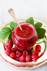 Raspberry jam and berries