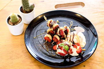 Icecream with strawberry.