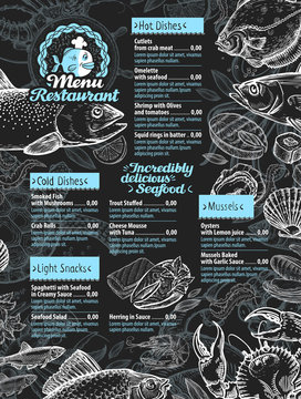 seafood. restaurant menu design template. hand drawn seafood