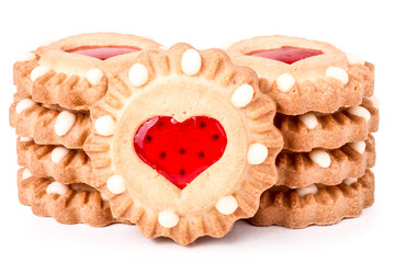 cookies with marmalade heart isolated on white background