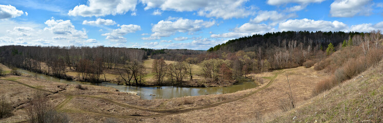 Panorama of the spring river.