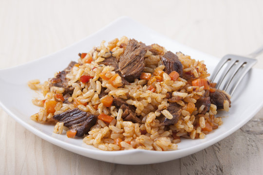 Rice with meat and carrots