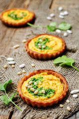 buckwheat tartlets with with white beans carrot hummus and cilan