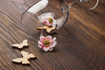 Wineglass on the wooden background