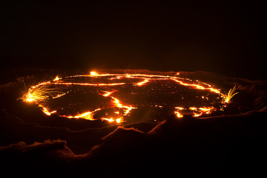 Erupting lava at Erta Ale volcano, Ethiopia