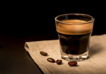 Espresso coffee with beans