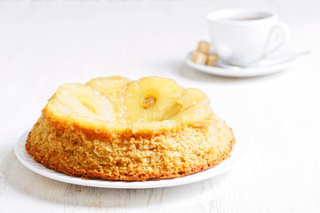 Pineapple Upside Down Cake and cup of tea