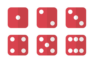 Red flat design dice icons. Six dice vector illustration. Dice icons.
