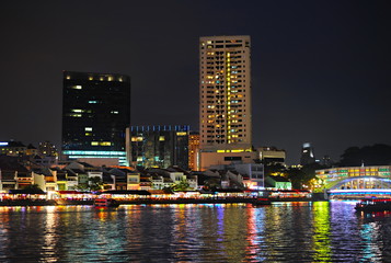 Fototapeta na wymiar Boat quay at night, Singapore