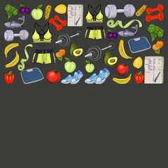 Seamless pattern with healthy lifestyle icons 