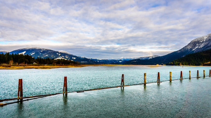 The Harrison River at Harrison Mills on a winter day as it flows south the join the Fraser River in British Columbia, Canada