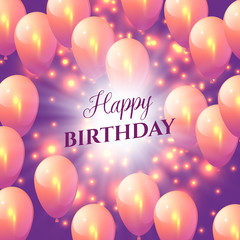 Vector birthday card with balloons. Happy birthday text