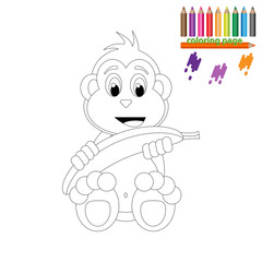 Coloring page. Happy monkey with banana