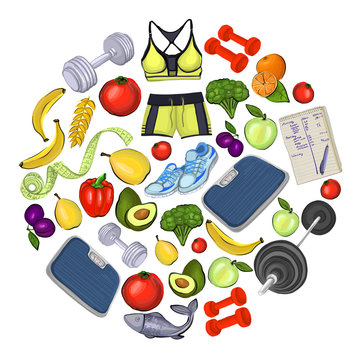 Healthy lifestyle icons Doodle style images