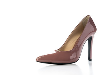 Dark high heel women classic shoes on white background