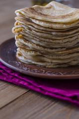 Pancakes with caramel sauce for breakfast    