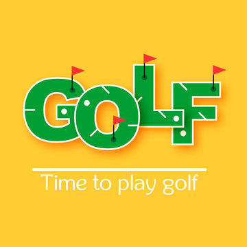 Mini Golf Text Vector Illustration. Time To Play Golf