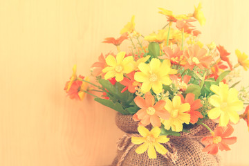 Colorful flowers with soft blur in the pastel vintage retro tone