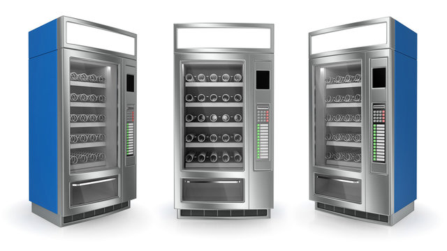 Vending Machine Set On White Background. 3d Render