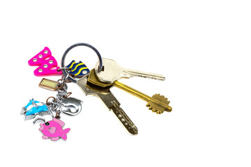 keys with a keychainof  isolated on white background