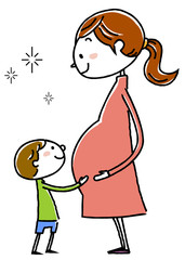 イラスト素材：妊娠中の母と子供