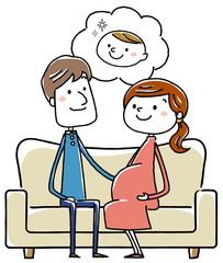 イラスト素材：夫婦　妊娠　出産