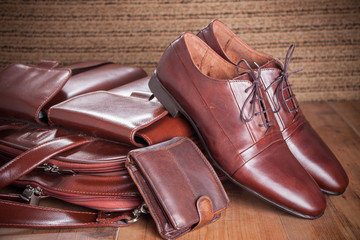 wood texture. Men's everyday objects on a dark background. busin