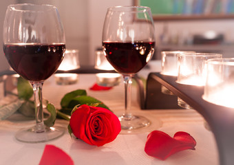 Romantic candle light dinner setting. 