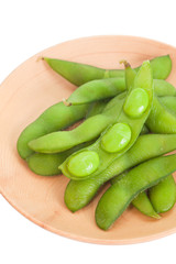 Edamame bean , Soybean in the pod boiled or steamed and served with salt