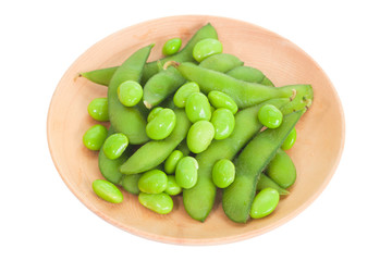 Edamame bean , Soybean in the pod boiled or steamed and served with salt